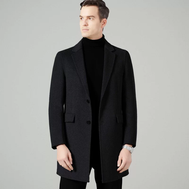 Cashmere demi-season liner with down, long suit, double-sided woolen woolen coat for leisure, mid-length