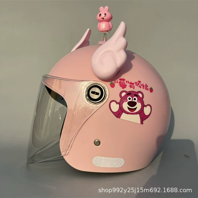 Motosiklet kaskı (dəbilqə) car anti-fall safety helmet motorcycle class - q3c-pink-strawberry-bear-hd-long-mirror-pink-wings-shaking-rabbit-new-national-standard-category-a-adult-winter-helmet-free-gem-sticker