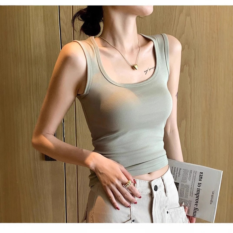 Pure Cotton Camisole Women's Outer Wear Summer Sleeveless I-shaped Vest Spice Girls Slim Look All-match plus size chubby girl Base Top