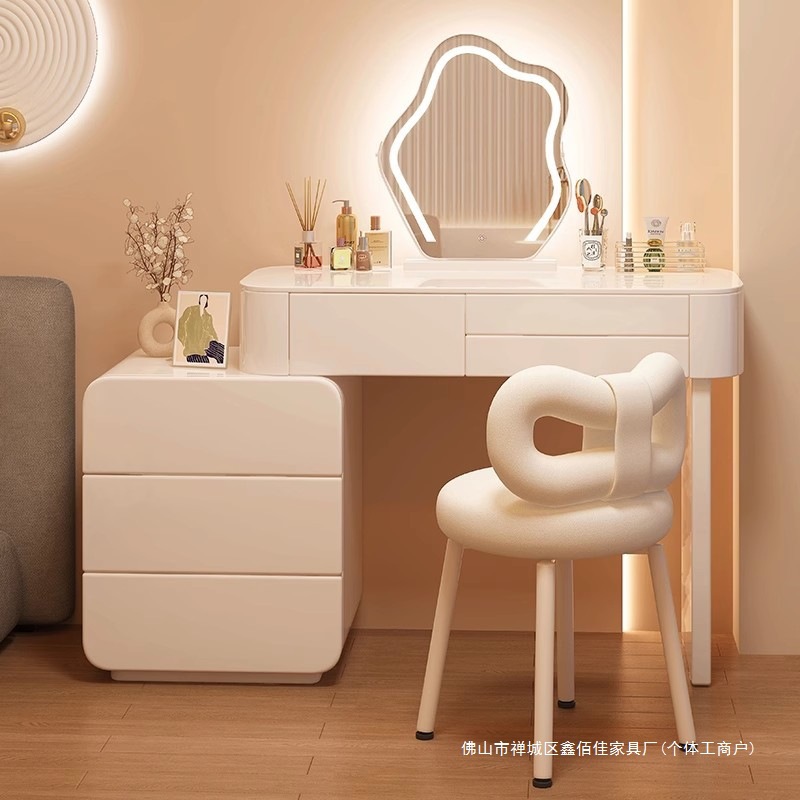 Cream Style Rock Board Dressing Table Bedroom Simple Modern Bedside Table Integrated 2025 New Entry Luxury Paint Makeup Table