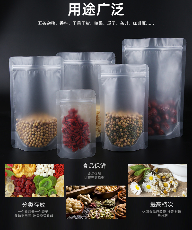 Wholesale frosted food packaging bags, transparent self-sealing bags, self-sealing plastic bags, mango and nut bags in stock pic 4