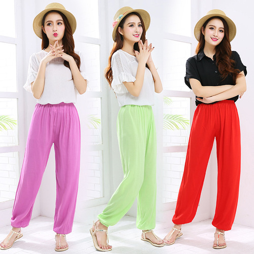 2024 summer new children's cotton silk mosquito-proof pants parent-child knickers solid color pants thin air-conditioned pajamas