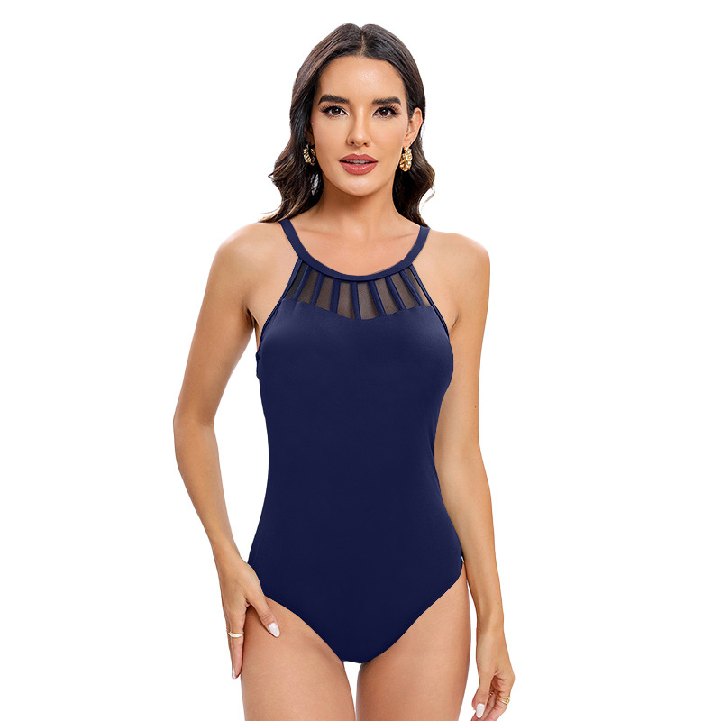 Traje de baño sexy de estilo europeo y americano 2024 para mujer, traje de baño de una pieza ajustado de malla con control de abdomen y efecto adelgazante.