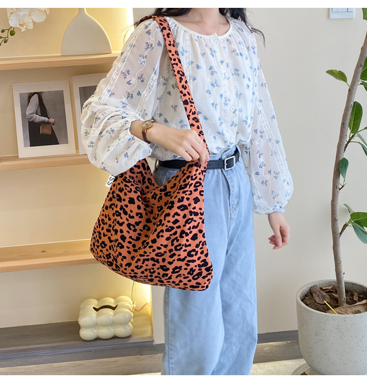 Women's Canvas Shoulder Bag Leopard Floral Print Style Bag_voghion.com