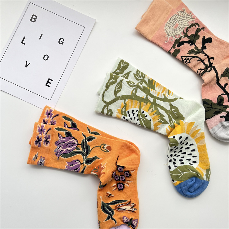 Frau Lässig Blume Baumwolle Crew Socken Ein Paar display picture 3