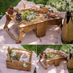 現物木製折り畳みテーブルピクニックバスケット屋外二合一ピクニックテーブル交換可能収納バスケット携帯木製テーブル