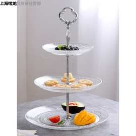 北欧玻璃水果盘三层现代简约家用客厅透明水晶多层蛋糕盘送礼创意