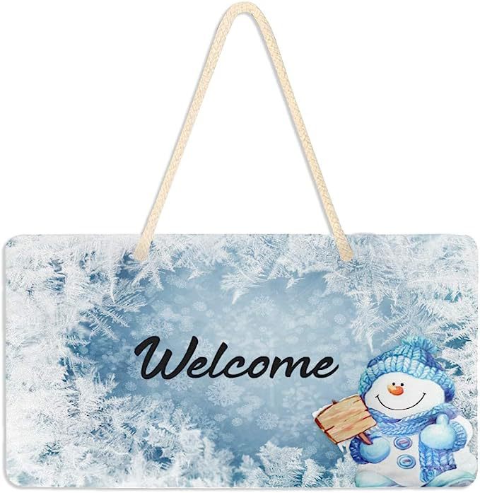 新品蓝色雪人欢迎标志前门装饰壁挂圣诞节创意门牌挂件节日装饰牌