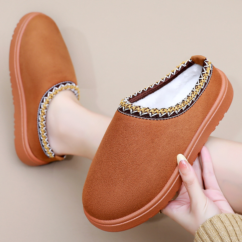 Pantuflas de algodón para uso doméstico en invierno, estilo femenino, forradas de felpa y gruesas, cálidas y cómodas, tipo pantuflas de algodón sin cordones.