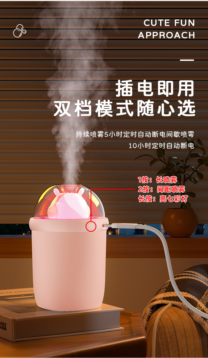创意桌面加湿器家用静音卧室小型便携车载氛围灯香薰喷雾空气加湿详情9