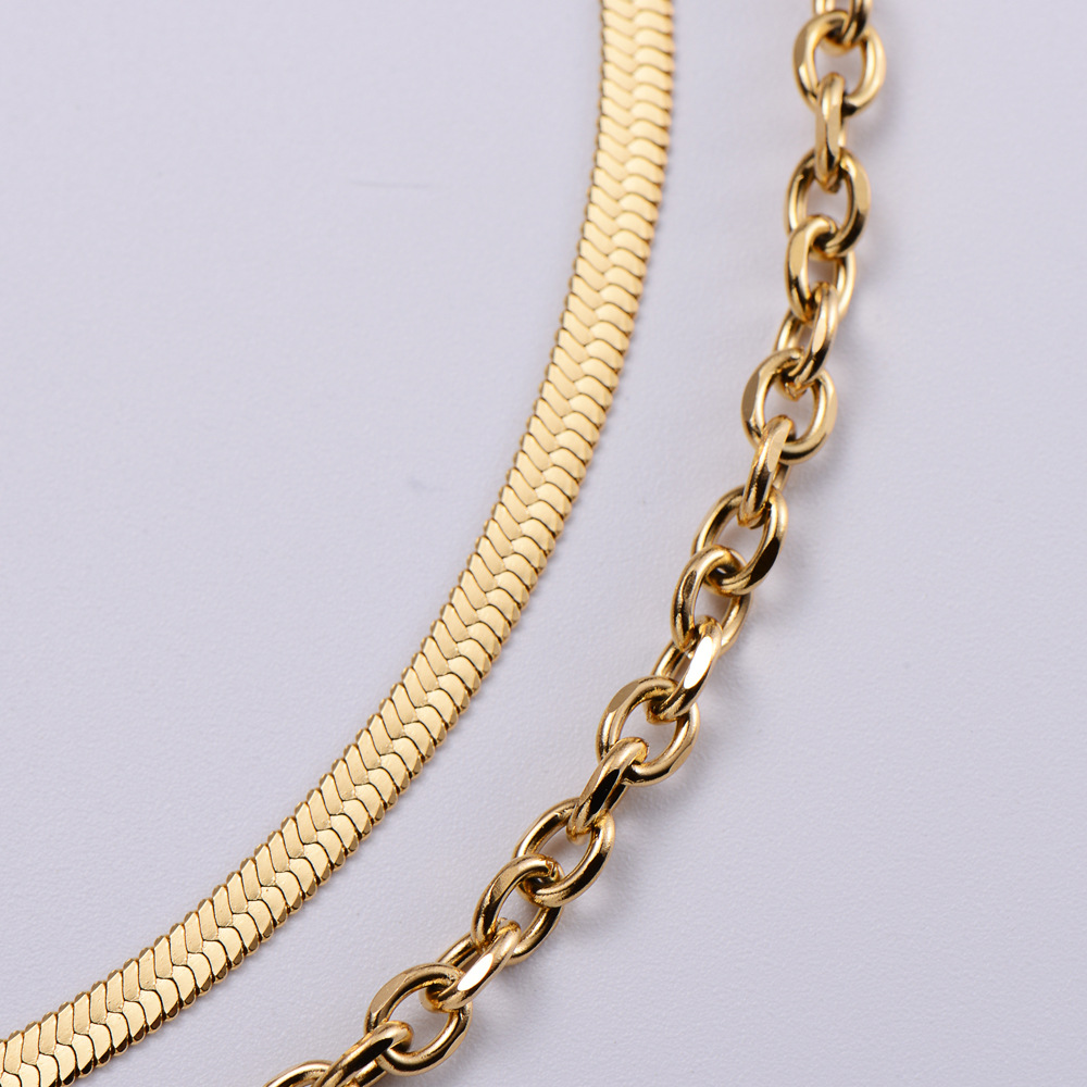 Simple Stainless Steel Hollow Snake Chain Cross Chain Double Layer Necklacepicture6