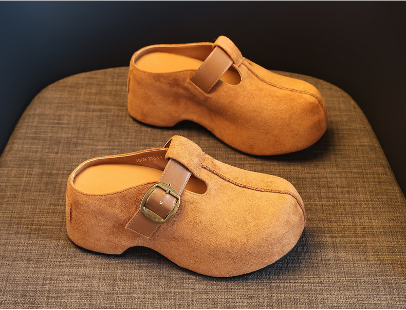 Dép lê nữ Birkenstock đế xuồng HY1009 thời trang mùa thu, đế dày, nâng chiều cao, kiểu lười, mũi kín — con lạc đà chi tiết 5