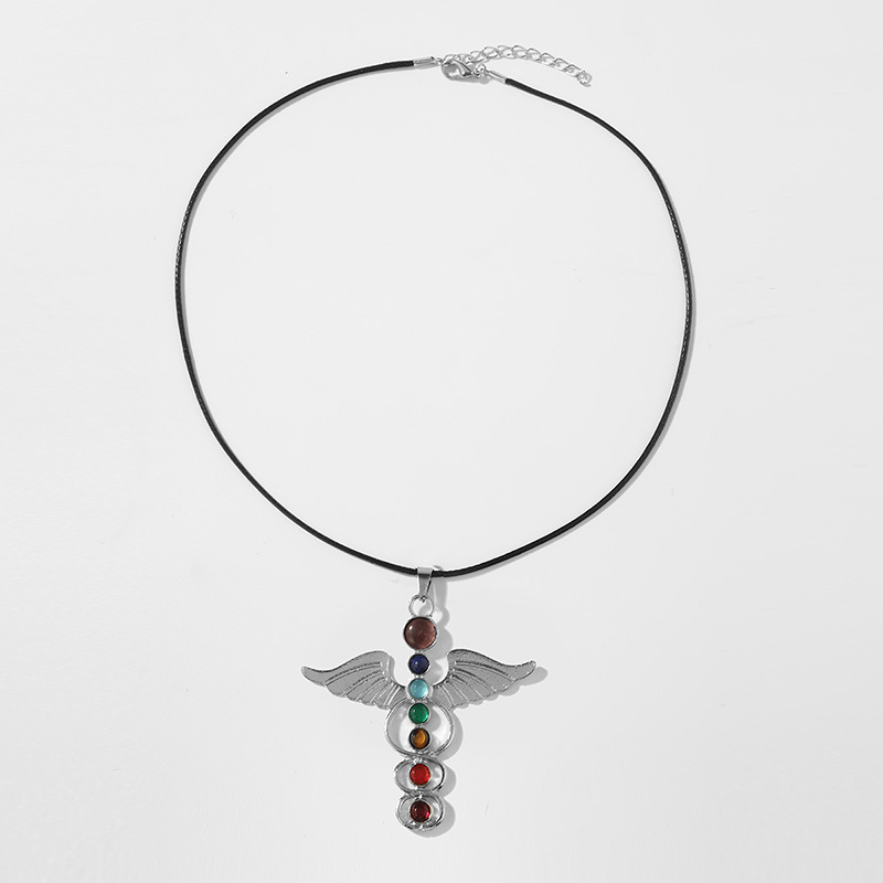 exaggerated geometric natural stone angel wings necklace female