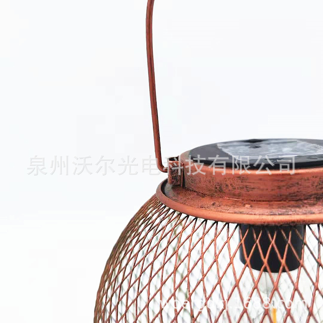 热销 亚马逊LED镂空太阳能铁网灯罩吊灯 挂树灯笼 庭院装饰景观灯