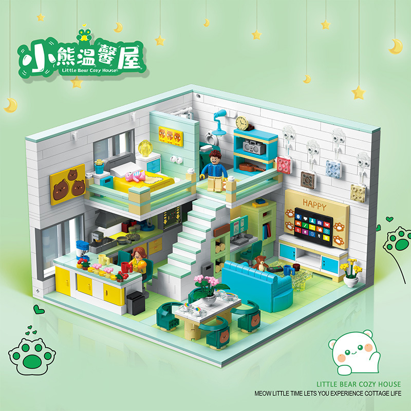 Zhegao mini Meow apartamento estrella oso caliente Casa de montaje los niños inteligencia bloques construcción juguete regalo DZ6105