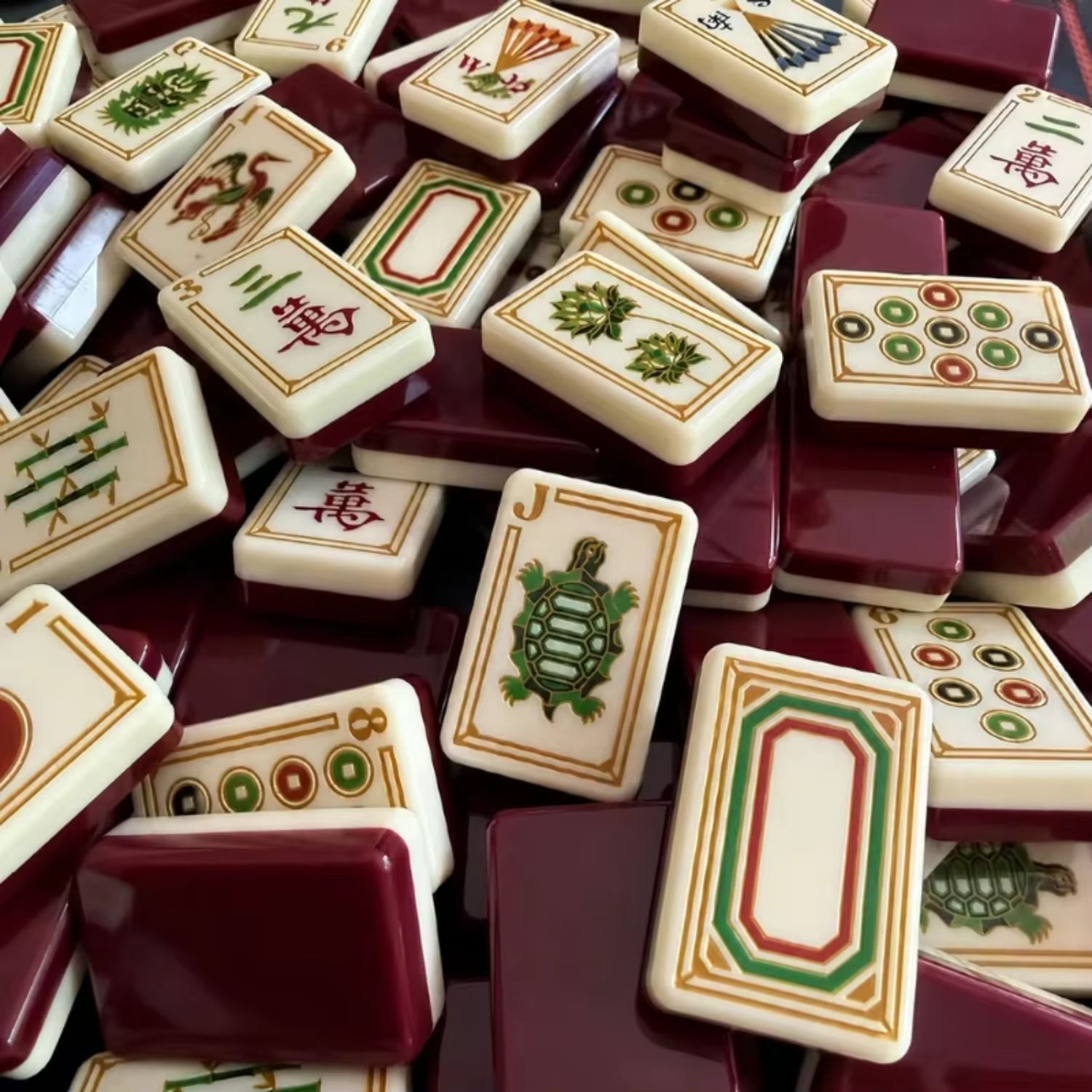 New Wine Red Acrylic Double-Layer Turtle Mahjong American Mahjong Tile