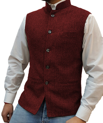 Men's Vest with Stand Collar, Zhongshan Style, Herringbone Pattern Vest—Direct Sales Vest