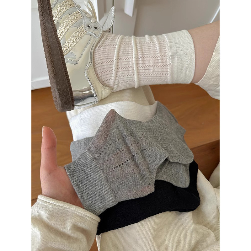 Women's Summer Thin Solid Color Hollow Mesh Breathable Ballet Style Slouch Socks Spring Summer Versatile Gray Long Socks for Girls