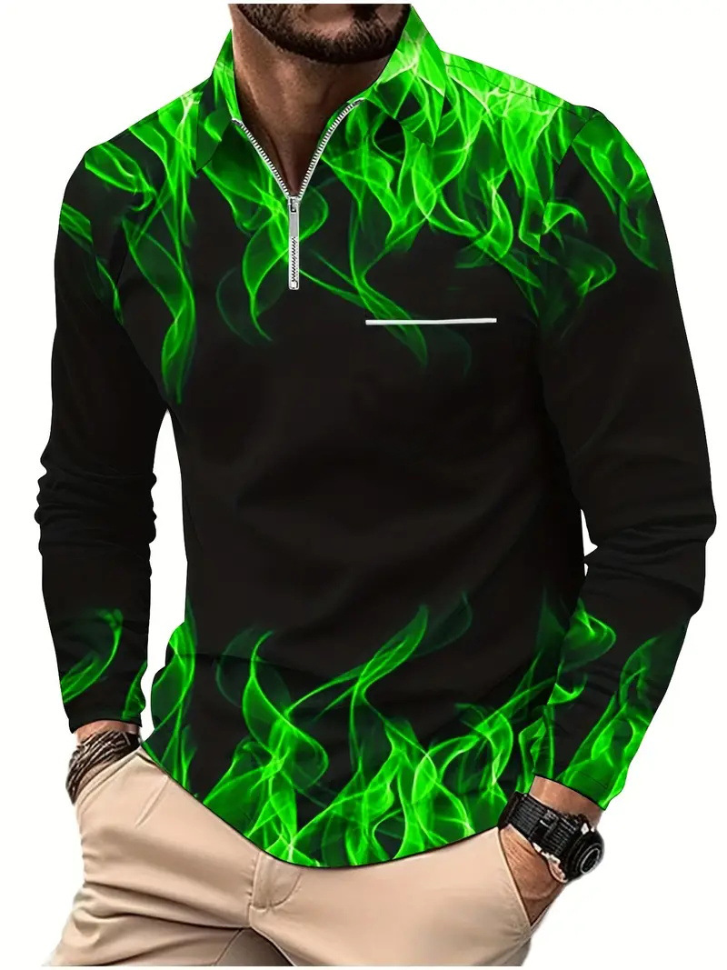 Otoño e invierno todo-fósforo estilo de Hong Kong guapo suéter de manga larga estilo minimal neutral temperamento fresco cremallera camisa POLO MB14