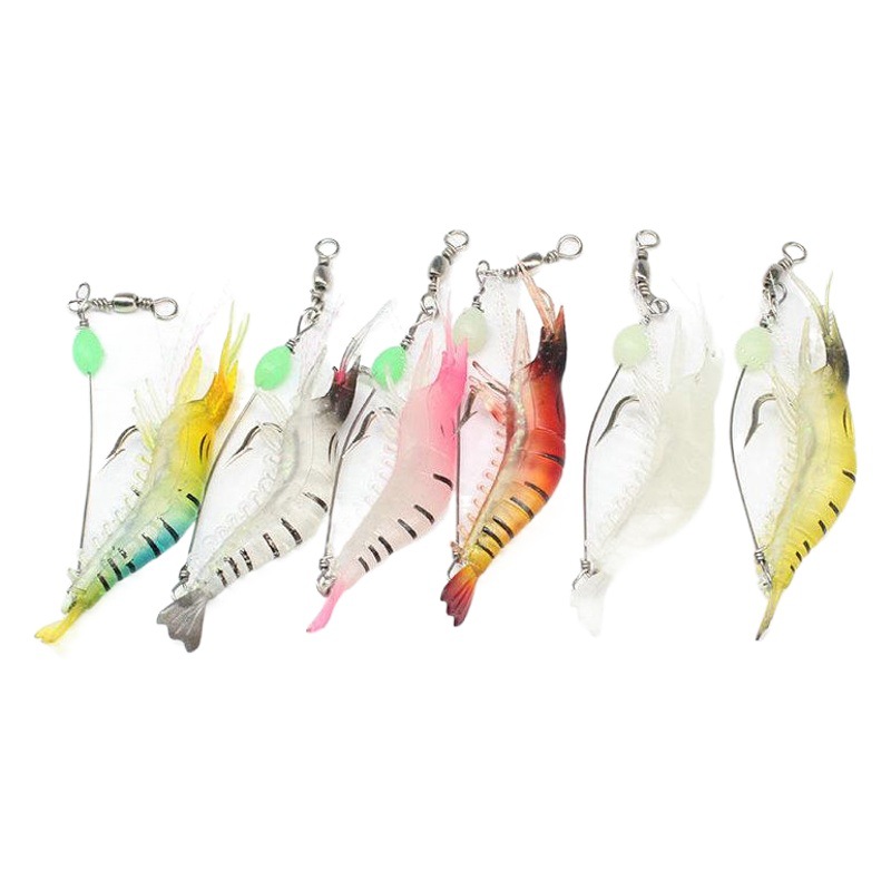 Luya bait fake shrimp with hook shrimp 9cm/6g fish bait bionic bait simulation Soft Bait soft shrimp luminous cocked black fish