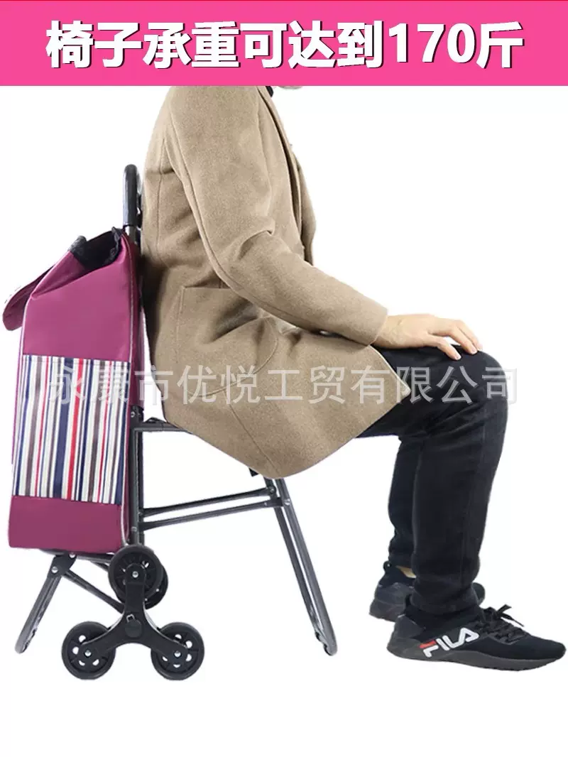 老人可坐带凳购物车省力买菜小拉车家用折叠拉杆小拖车爬楼梯购物