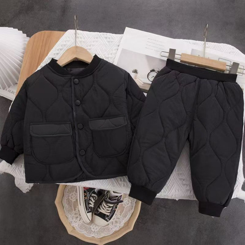 Children's clothing set for boys and girls, autumn and winter set for boys with thick padded two-piece set, winter windproof set for girls, trendy