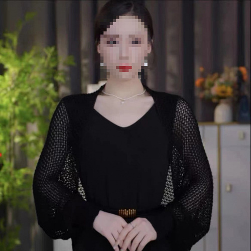 Four-Season Ice Silk Long-Sleeve Shawl 2024 New Blend Summer Autumn Mesh Knit Versatile Fashion
