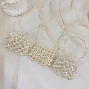 Woven children's bag pearl, small shoulder bag, handheld phone bag, hand loop bag