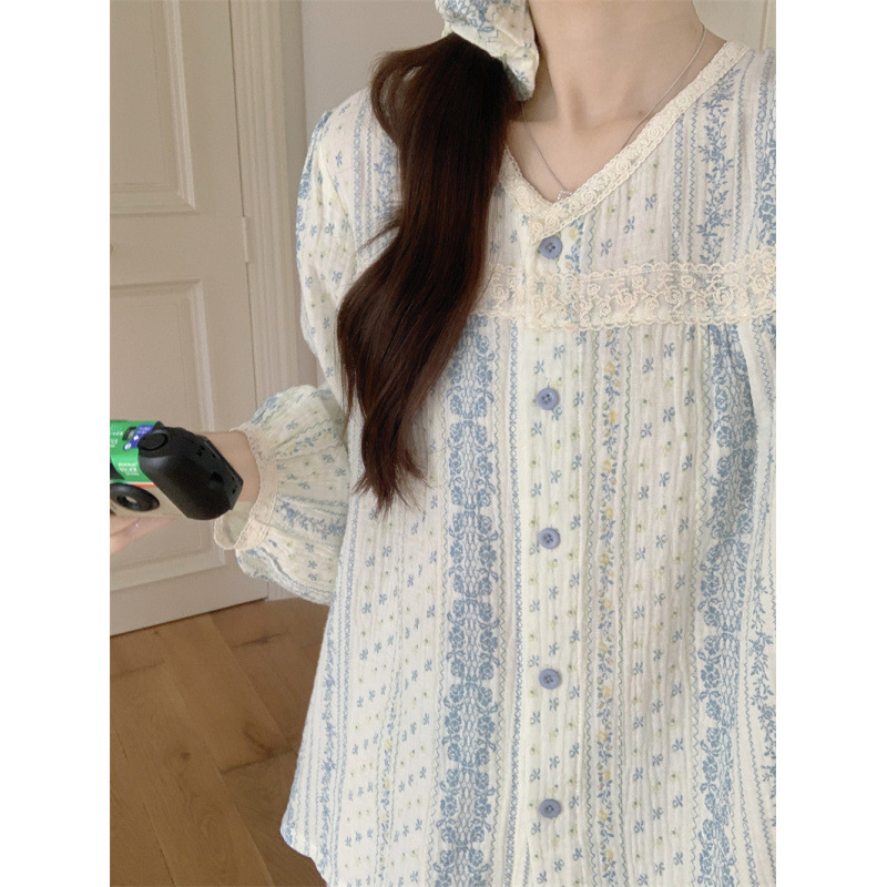 Korean ins floral simple and comfortable lace pajama set casual nightdress home wear