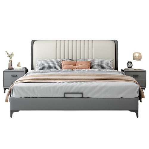 Italian Minimalist Tech Fabric Bed 1.8m 1.5m Modern Simple Luxury Double Leather Bed with Soft Pack and Real Wood