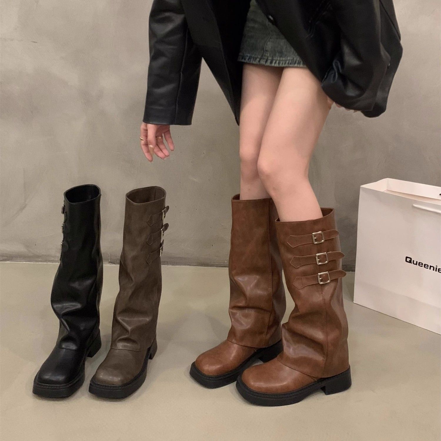 Thick-Soled Versatile Retro Long-Leg Women's Boots 2024 New Autumn and Winter Fashion Slouch Boots for Women and Men