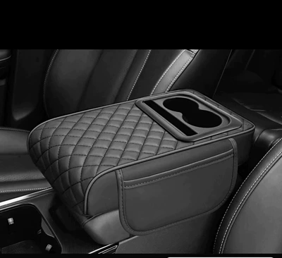 storage booster cushion with cup | Armrest box pad - two-ears-black