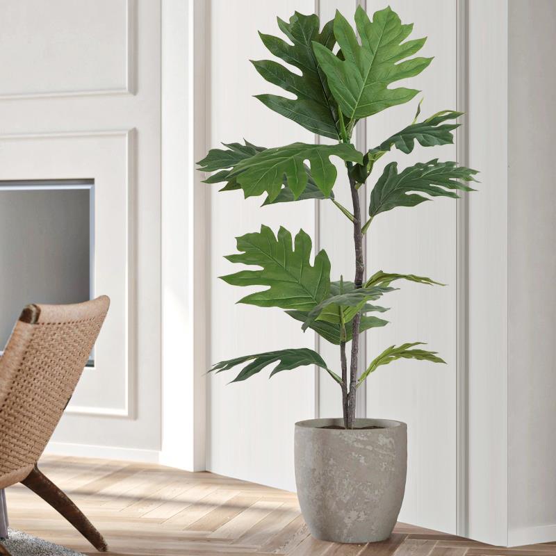 Planta verde de simulación a gran escala, planta falsa de alta calidad a gran escala, planta en maceta, árbol de pan, paisaje de piso de plástico, interior