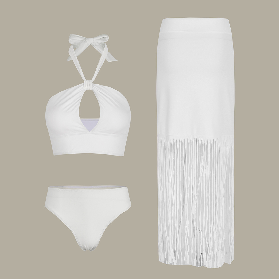 Swimming, Sports Occasion Halter Neck Neckline Women's Simple Style Solid Color 3 Pieces Set Bikinis Swimwear