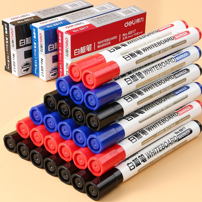 Deli Whiteboard Pen Black Water-based Erasable Large-capacity Marker Display Board Pen Office Stationery