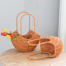 手工编织篮 仿藤编织插花花篮 手提鲜花田园风藤编手提荔枝篮果篮