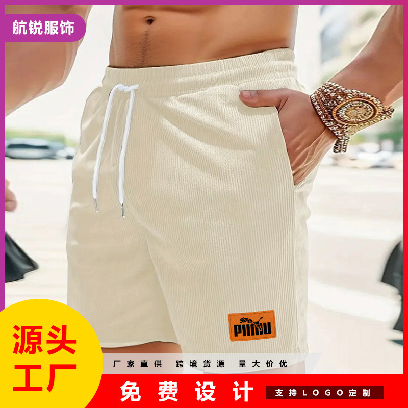 New Casual Sports Shorts Summer Korean-style Loose-fit Loose American-style Retro Corduroy Simple Sports Pants for Men
