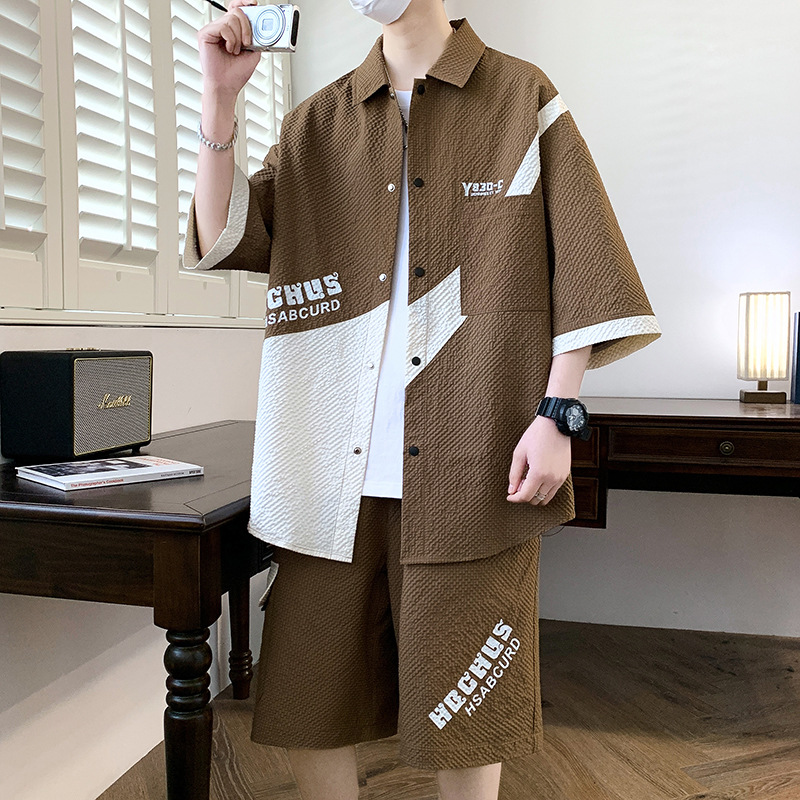 Work Shirt Suit Men's New Casual Sports Short-Sleeved Shorts Men's Summer Clothing Hong Kong Fashion Brand Matching Set