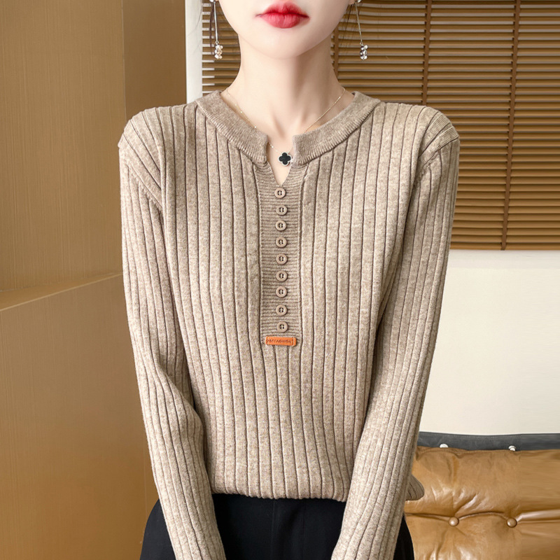 Cross-Border 2025 New Women's Short Pullover Andy Velvet Knitwear Women's Round Neck Bottoming Shirt Pit Strip Slim Fit