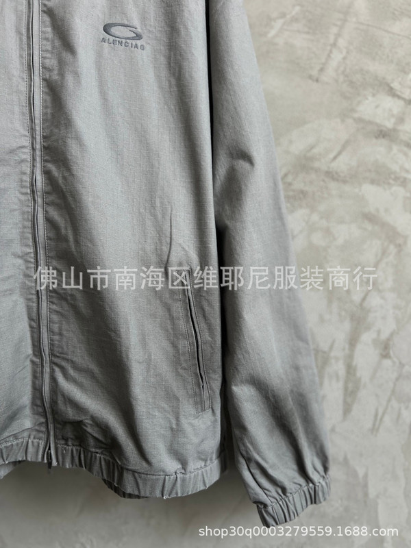 巴黎B家字母刺绣做旧脏脏复古薄款夹克世家宽松防风冲锋衣外套潮|undefined