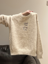 夏珍2025秋冬圆领加厚套头毛衣女线条小狗宽松慵懒感针织内搭上衣