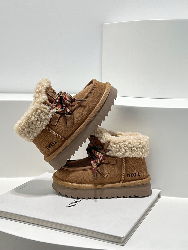 Girls Lamb Wool Snow Boots Winter Slip On Sneakers For Kids_voghion.com