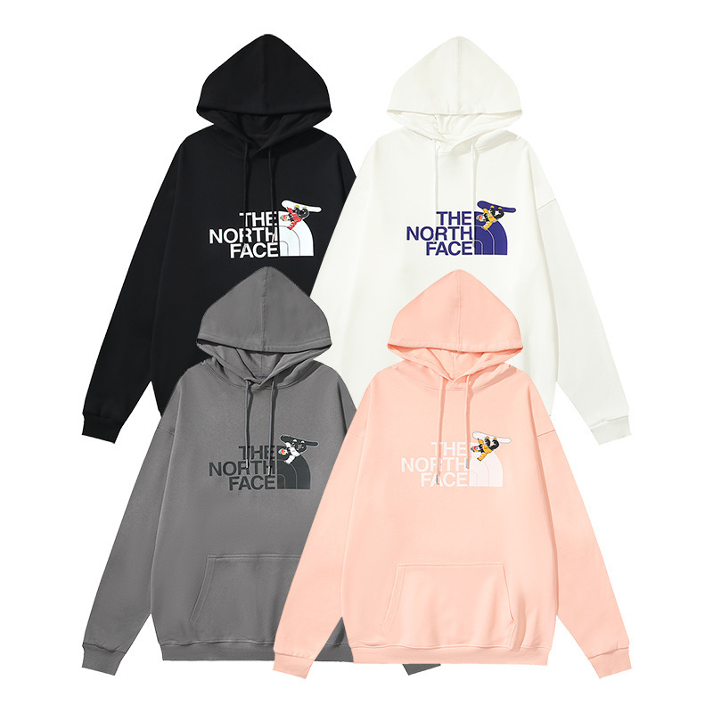 Trendy North Face brand heavyweight cotton terry hooded sweatshirt with little aviator and ski letter print, loose fit for couples Trendy North Face brand heavyweight cotton terry hooded sweatshirt with little aviator and ski letter print, loose fit for couples