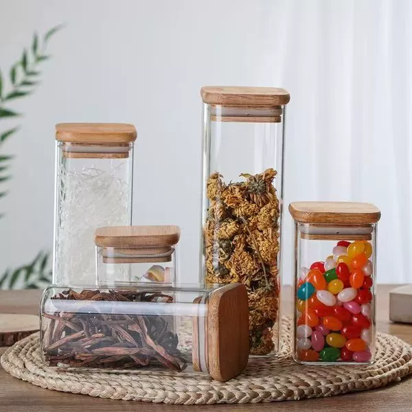 Customized Glass Bottle Sealed Bottle Tea Jar Moisture-Proof and Waterproof Display Jar Grain Storage Jar Kitchen Storage Bottle