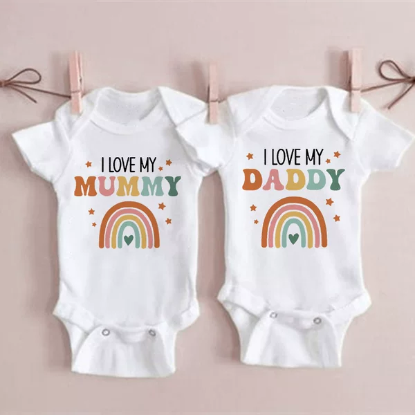 Ins Pure Cotton Baby Baby Triangle Jumpsuit Summer I Love Daddy Mummy Rainbow Dropshipping