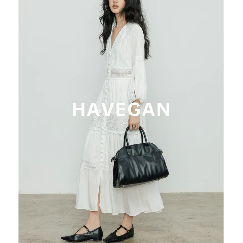 Havegan/French-Style V-Neck Dress for Women, Spring 2026 New Lace Patchwork A-Line Tea Break Long Dress Havegan/French-Style V-Neck Dress for Women, Spring 2026 New Lace Patchwork A-Line Tea Break Long Dress