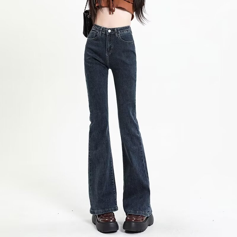 Frühling Herbst Micro Flared Frauen zu sehen schlank und groß Jeans für kleine Männer mit gerade Schlaghosen_voghion.com