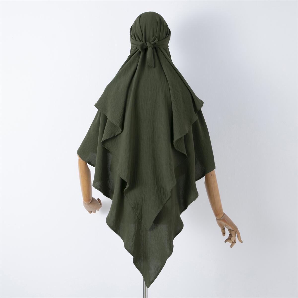 Damenbekleidung einfarbige Spitze Muslim Doppelschicht Kopftuch_voghion.com