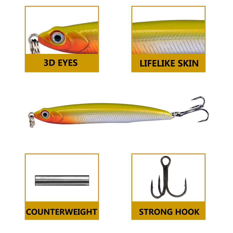 Sinking Minnow Fishing Lures 70mm 10g Hard Plastic Baits Fresh Water Bass Swimbait Tackle Gear