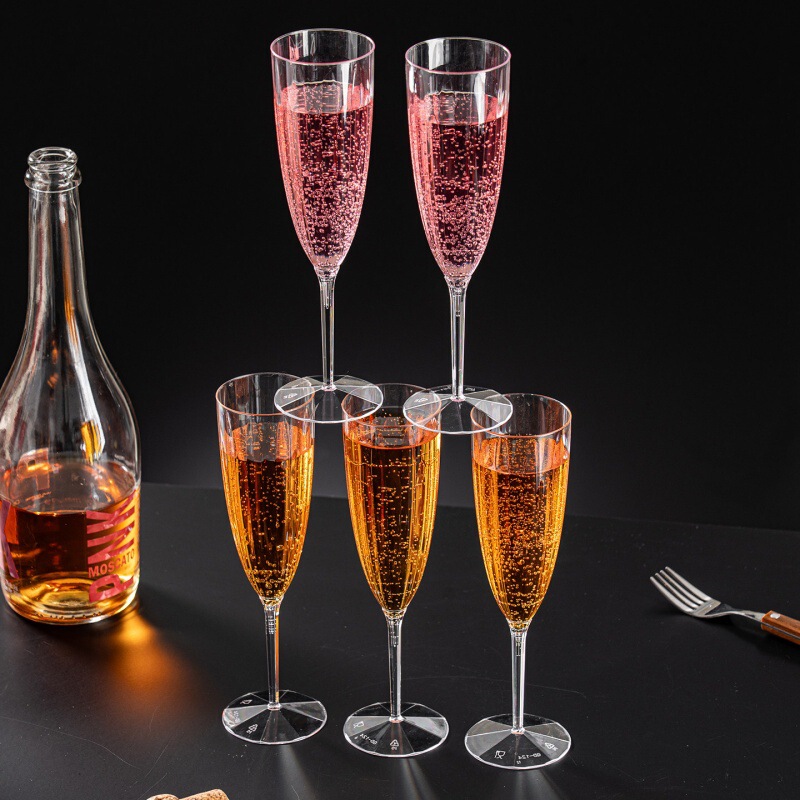Disposable Champagne Glasses, Tall Cocktail Glasses, Food-Grade Grape Wine Glasses, High-End Transparent Plastic Cups